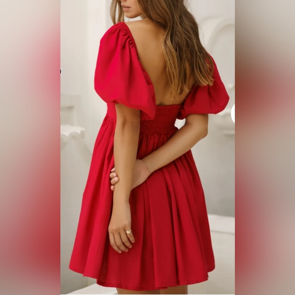 Red Puff-Sleeve Mini Dress - Classic Women's Summer Dress